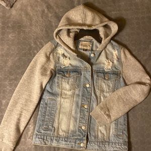 Extremely cute jean jacket with cotton sleeves and hoodie